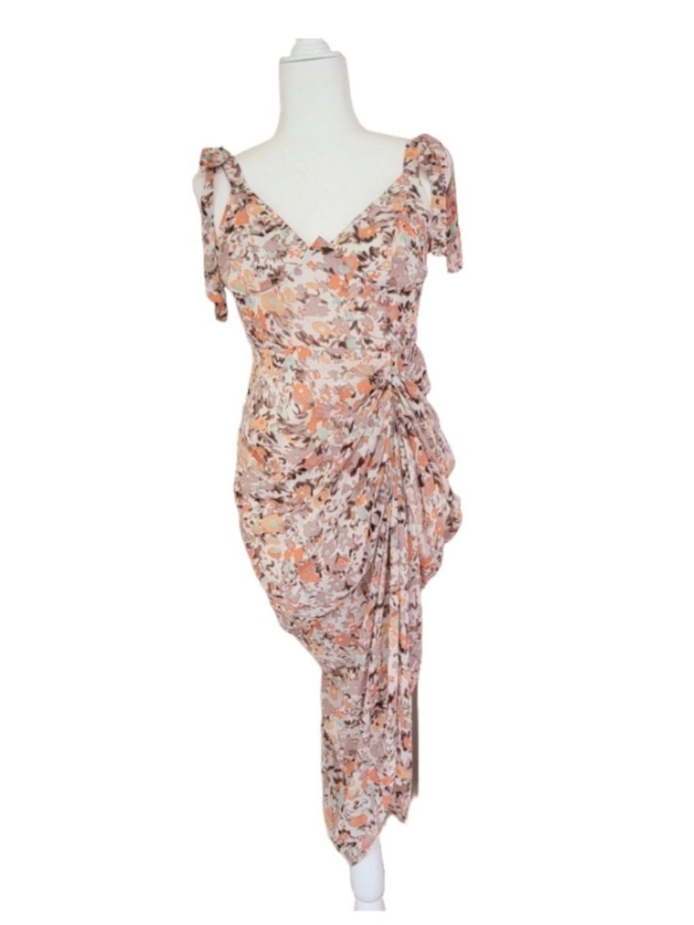 Pretty Little Things Floral Chiffon Faux Wrap Midi Dress w/Tie Straps Size 8 NWT
